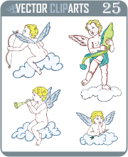 Little Angels on Clouds - vector clipart package