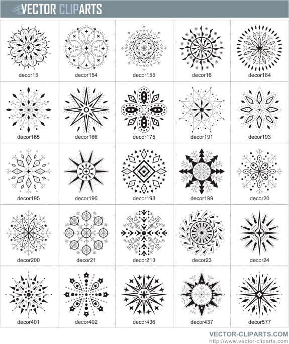Artistic Snowflakes Clipart - professional vinyl-ready vector clipart package
