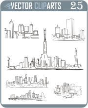 Complex City Skylines - professional vinyl-ready vector clipart package