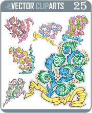 Color Floral Patterns with Ribbons - professional vinyl-ready vector clipart package