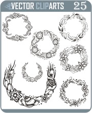 Round Floral Wreath Designs - vinyl-ready vector clipart package