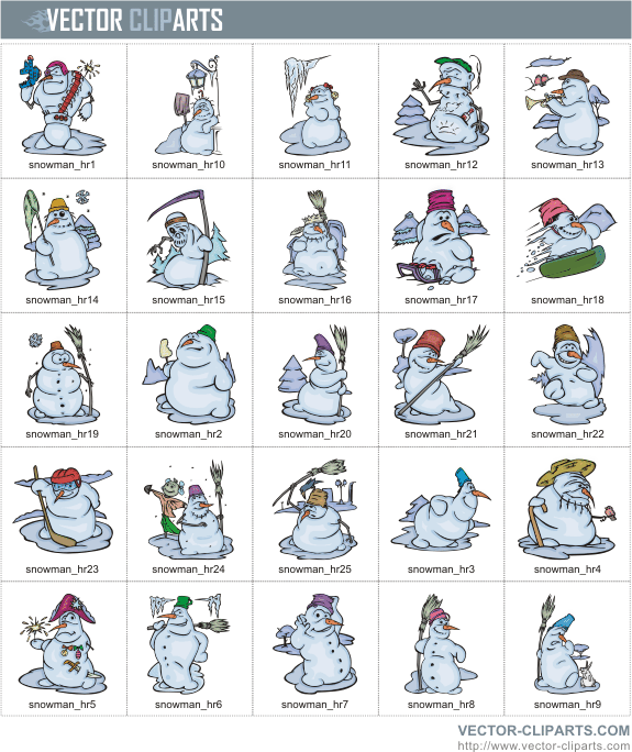 Snowmen Cartoons I - professional vinyl-ready vector clipart package