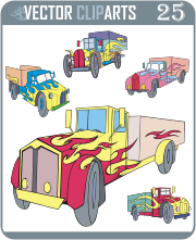 Color Vintage Truck Flames - professional vinyl-ready vector clipart package